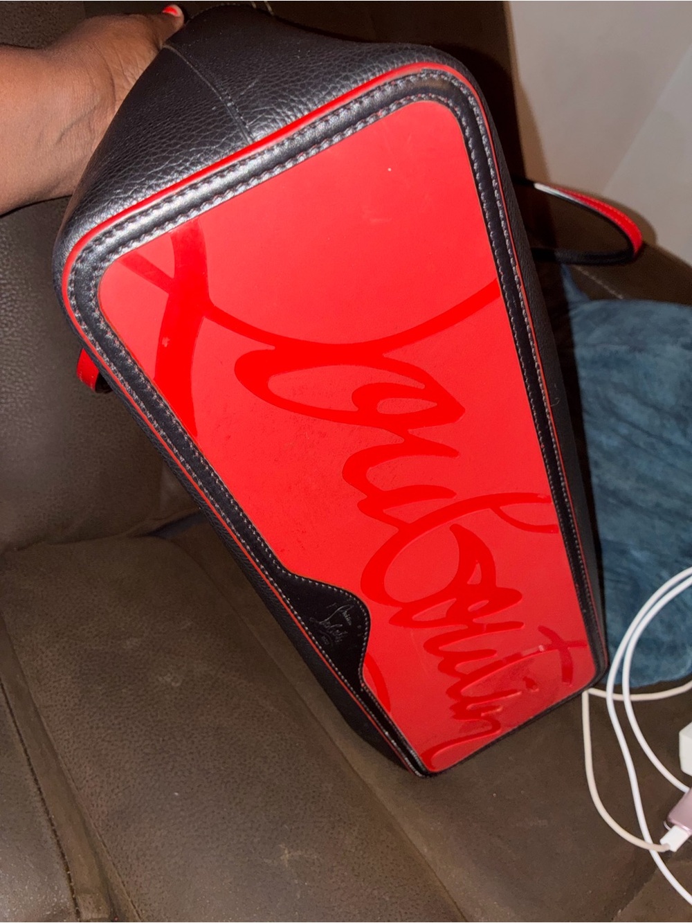 Christian Louboutin Black Tote with Red Trim and Studded Handles - Picture 4 of 9